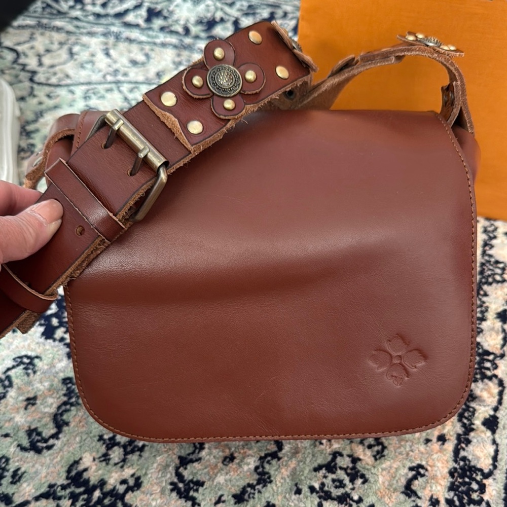 Patricia Nash Brown Leather Crossbody with Studded Strap